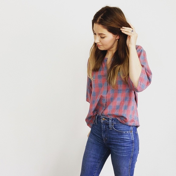 Faherty Tops - Faherty Red Plaid Short Sleeve Button Down Shirt